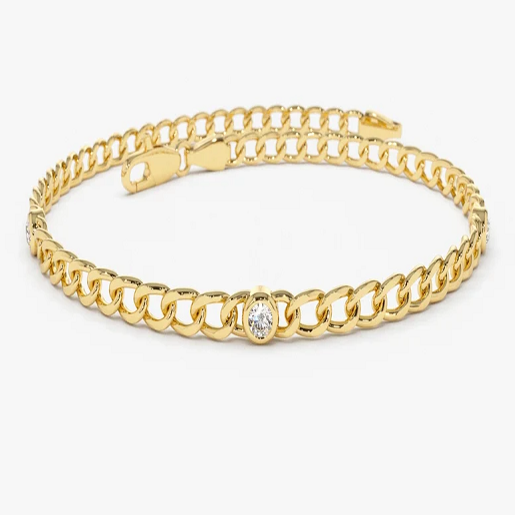 Cuban Curb Link Chain Natural Diamond 14k Solid Gold Bracelet  customdiamjewel 10 KT Solid Gold Yellow Gold VVS-EF