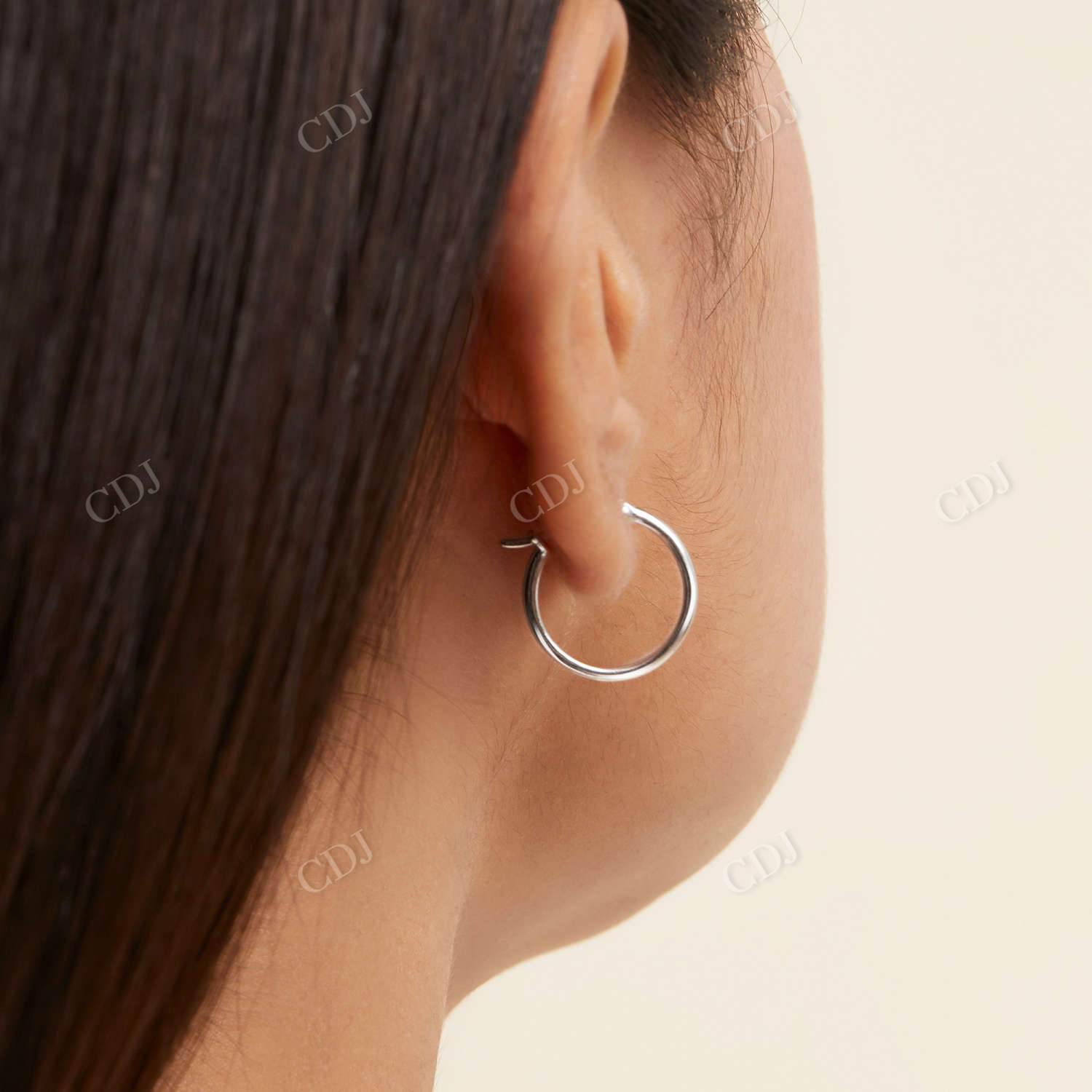 Round Shape 14K Solid Gold Midi Hoop Earrings  customdiamjewel   