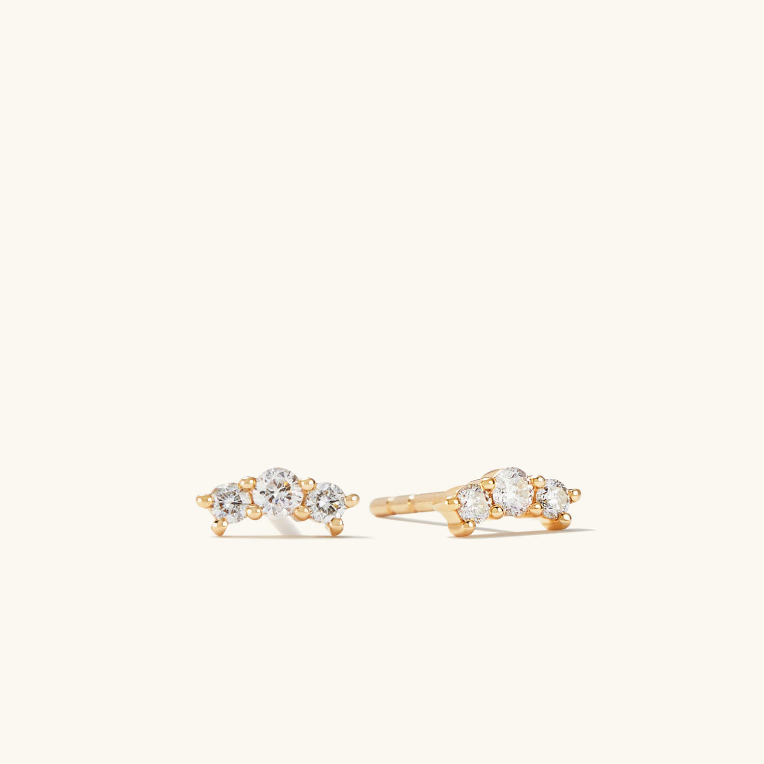 Single Triple Round Cut Moissanite Solid Gold Stud Earrings  customdiamjewel Sterling Silver Yellow Gold VVS-EF