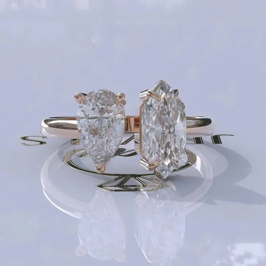 Toi Et Moi Colorless Moissanite Ring  customdiamjewel 10KT Rose Gold VVS-EF