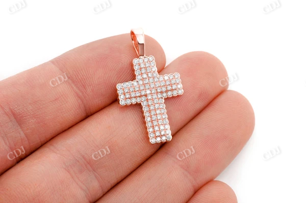 0.90CTW Bezel Round Cluster Diamond Cross Pendant  customdiamjewel   