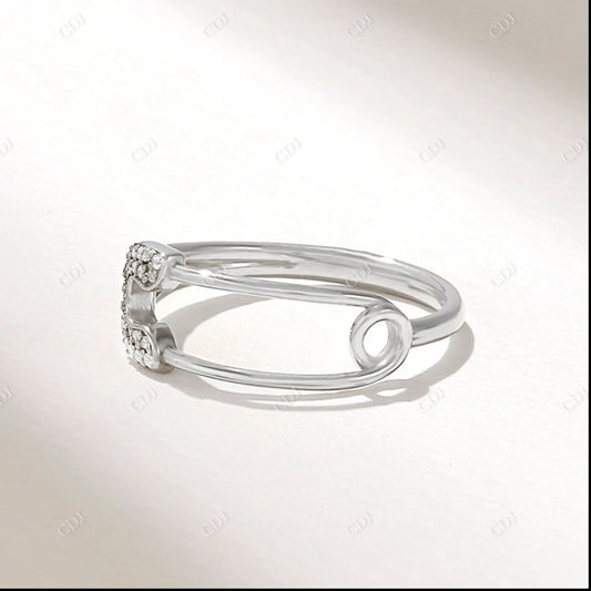 0.08CTW Round Lab Grown Diamond Pave Safety Pin Ring  customdiamjewel 10KT White Gold VVS-EF