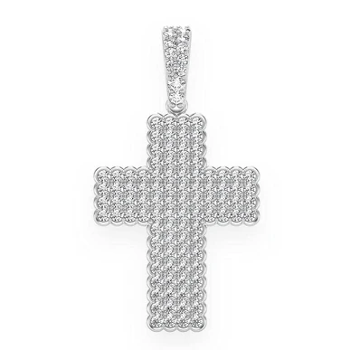 0.90CTW Bezel Round Cluster Diamond Cross Pendant  customdiamjewel   