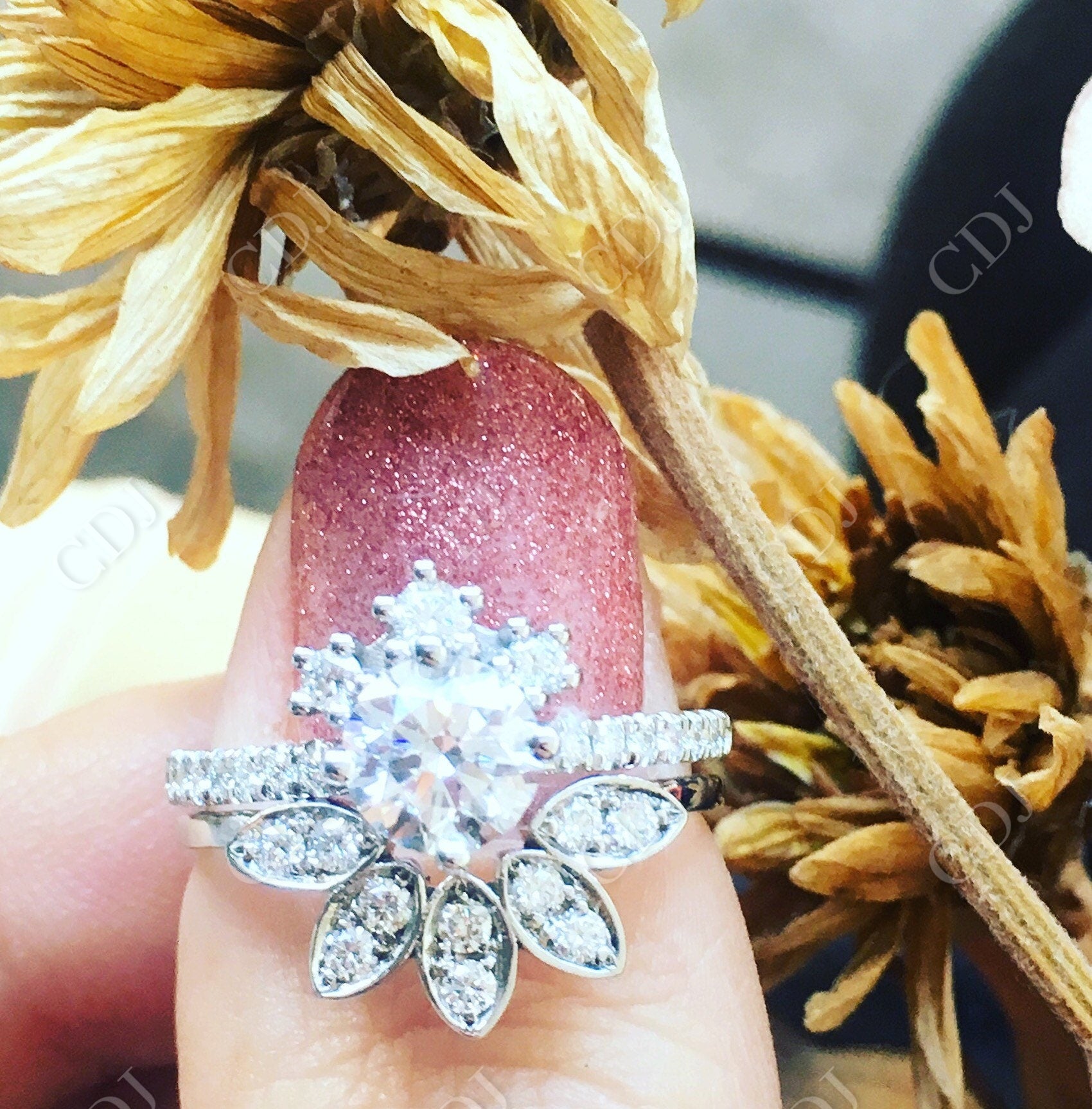 0.25CTW Big Leaves Earth Mine Diamond Wedding Band  customdiamjewel   