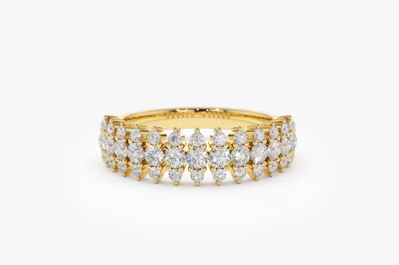 0.69CTW Half Eternity Round Brilliant Lab Grown Diamond Band  customdiamjewel 10KT Yellow Gold VVS-EF