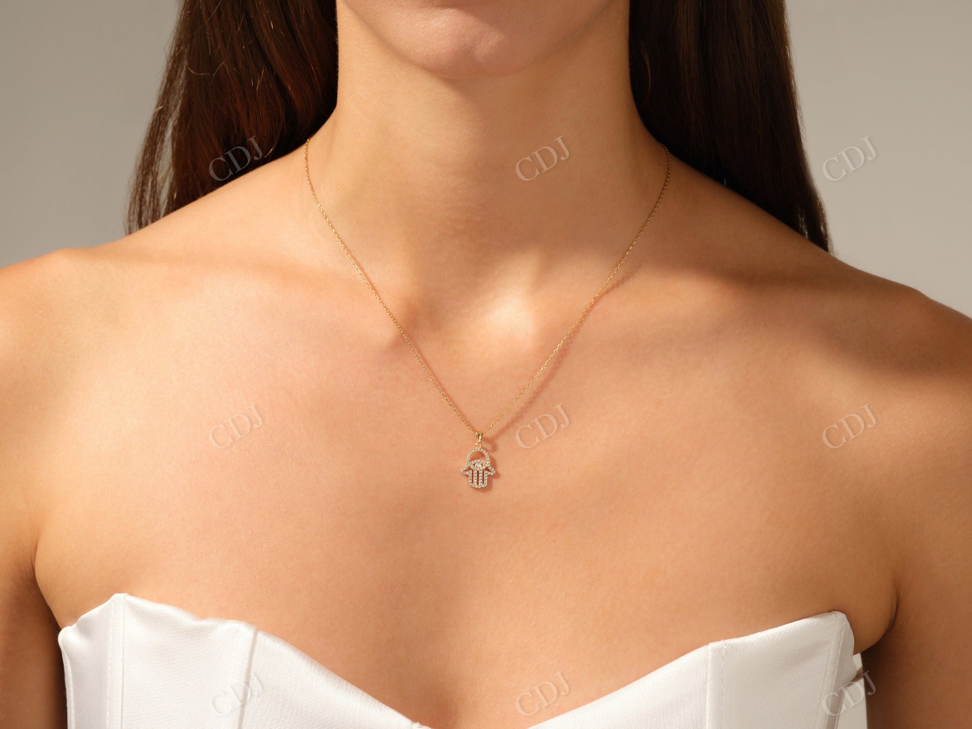 0.31CTW Round Moissanite Hamsa Protection Necklace  customdiamjewel   