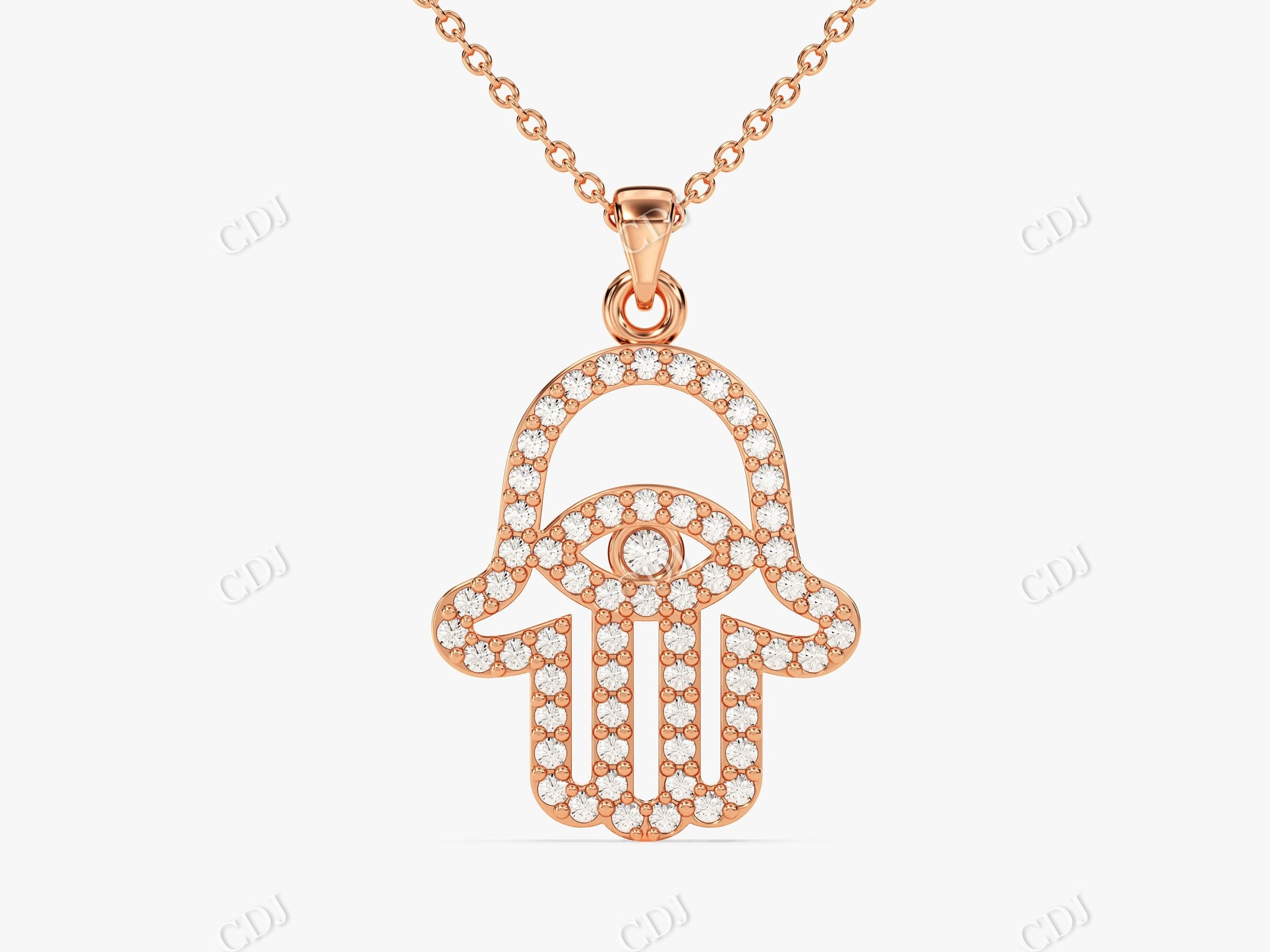 0.31CTW Round Moissanite Hamsa Protection Necklace  customdiamjewel 10KT Rose Gold VVS-EF