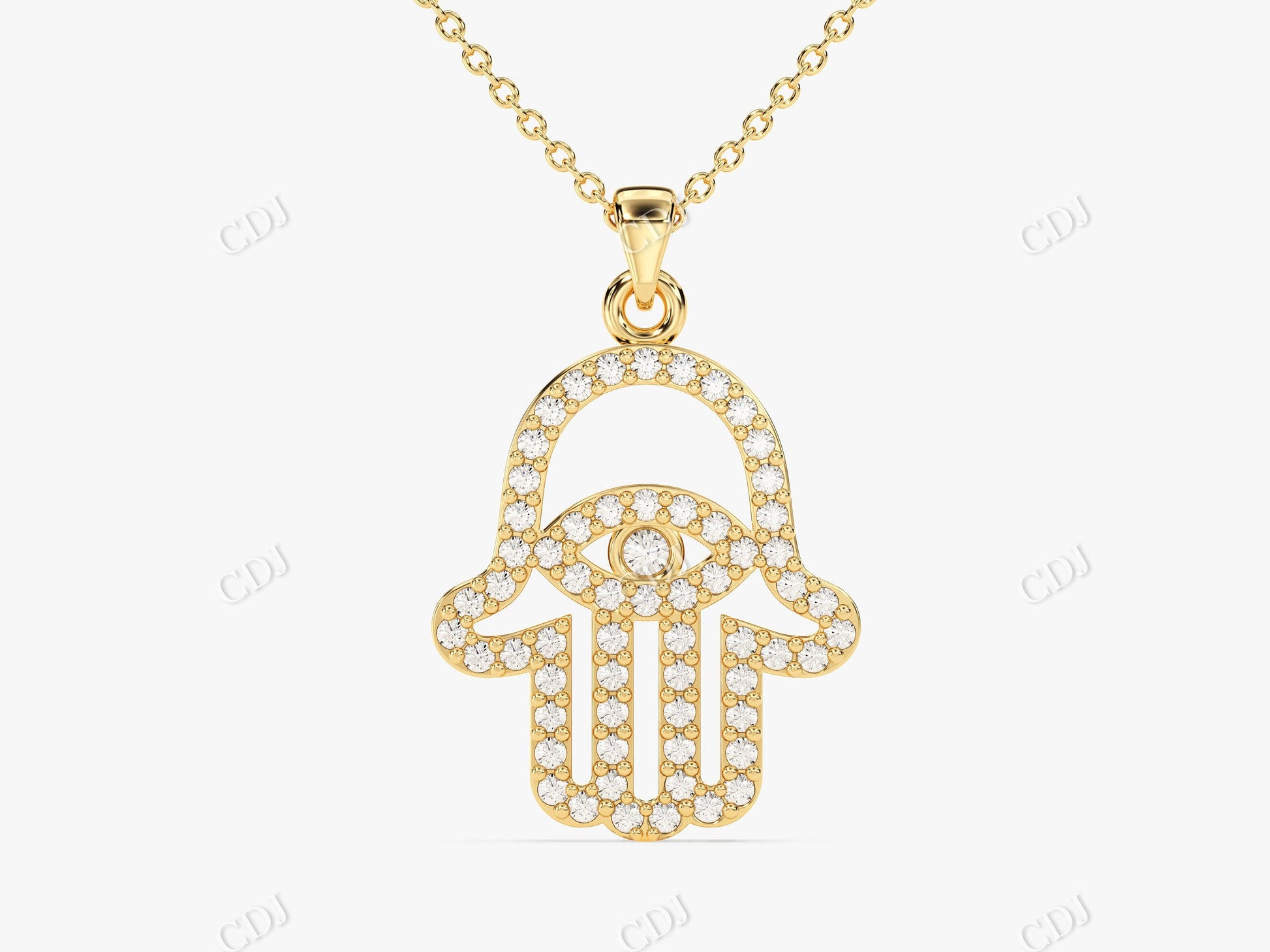 0.31CTW Round Moissanite Hamsa Protection Necklace  customdiamjewel 10KT Yellow Gold VVS-EF