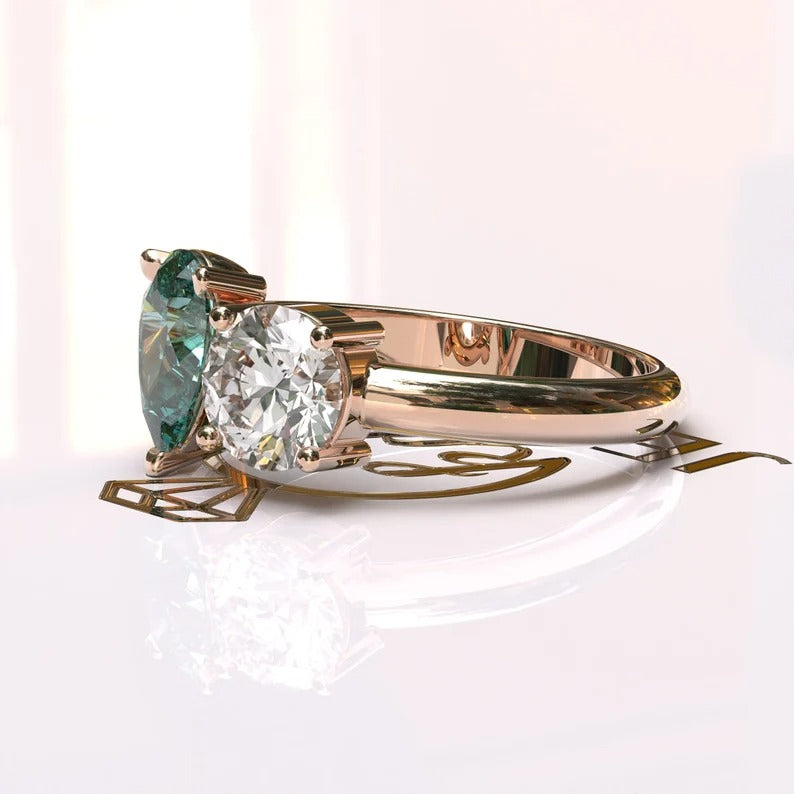 Cyan Blue Pear Cut Toi Et Moi Moissanite Ring  customdiamjewel   