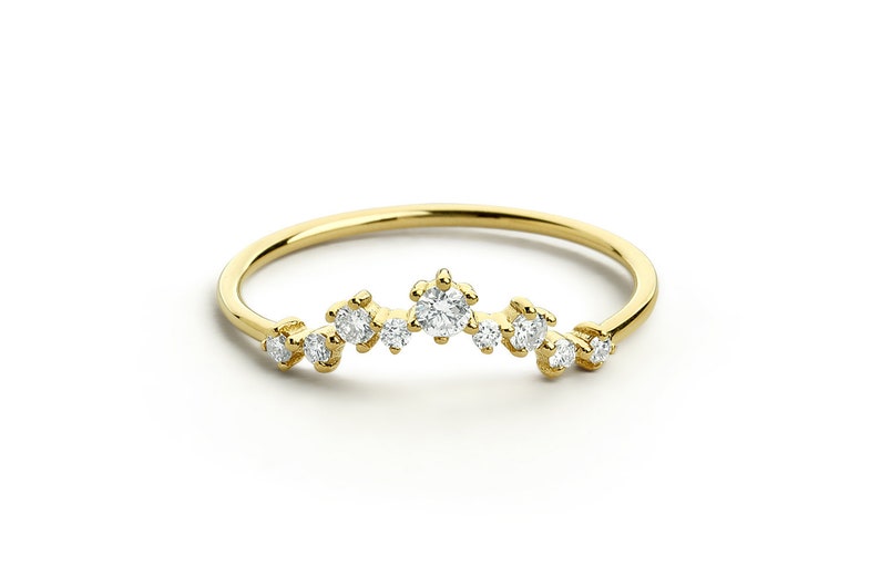 0.20CTW Solid Gold Curved 6 Prong Natural Diamond Band  customdiamjewel 10KT Yellow Gold VVS-EF