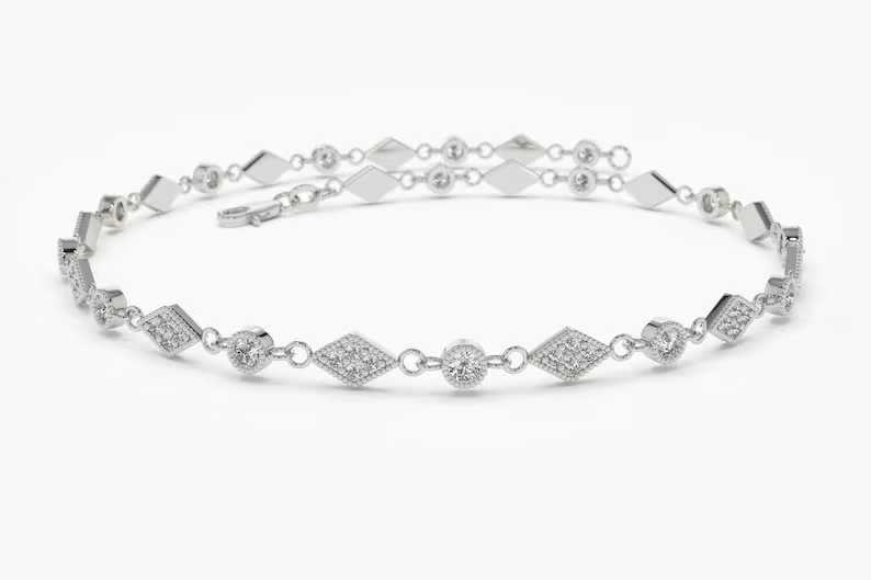 14k Gold Dainty Lab Grown diamond Bracelet with Milgrain  customdiamjewel   