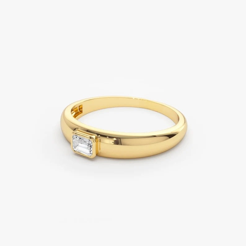 0.12CTW Bezel Set Emerald Cut Lab grown Diamond Solitaire Ring  customdiamjewel 10KT Yellow Gold VVS-EF