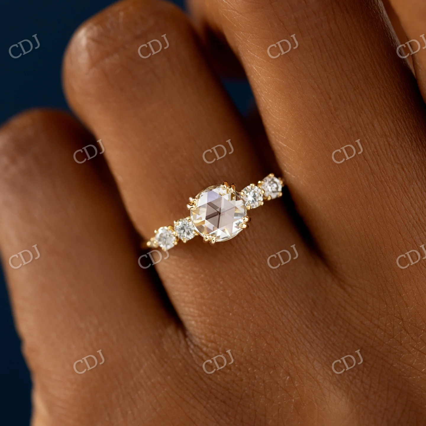 0.60CT Rose Cut Moissanite Cluster Engagement Ring  customdiamjewel   