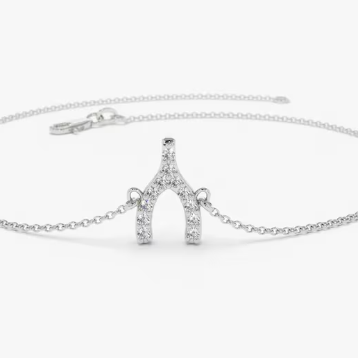 14K Solid Gold Diamond Wishbone Charm Bracelet  customdiamjewel 10 KT Solid Gold White Gold VVS-EF