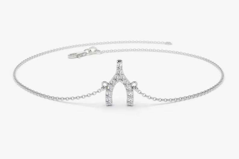 Lab Grown Diamond Wishbone Charm Bracelet  customdiamjewel   