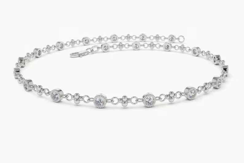 Milgrain Art Deco Bezel Setting Lab Grown Diamond Bracelet  customdiamjewel Sterling Silver White Gold VVS-EF