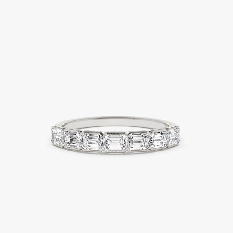 0.75CTW Emerald Cut Natural Diamond Bezel Set Half Eternity Band  customdiamjewel 10 KT Solid Gold White Gold VVS-EF