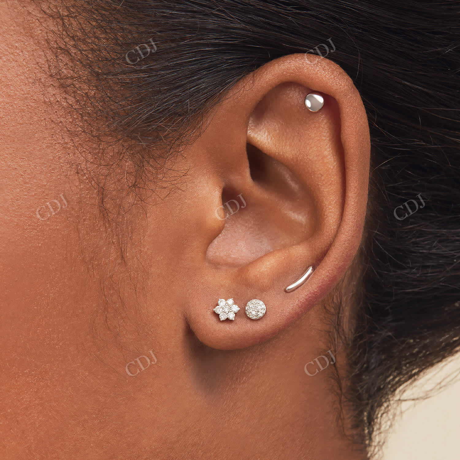 Single Curve Bar 14K Solid Gold Stud Earring  customdiamjewel   