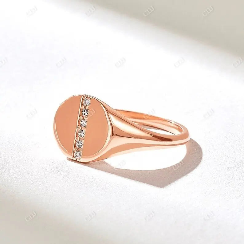 0.06CTW Pave Diamond Line Signet Dome Seal Wedding Band  customdiamjewel 10KT Rose Gold VVS-EF