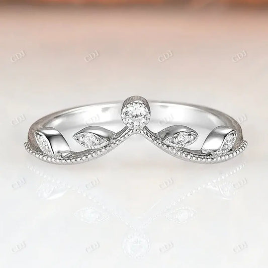 Natural Diamond Leaf Shaped Curved Wedding Band  customdiamjewel 10KT White Gold VVS-EF