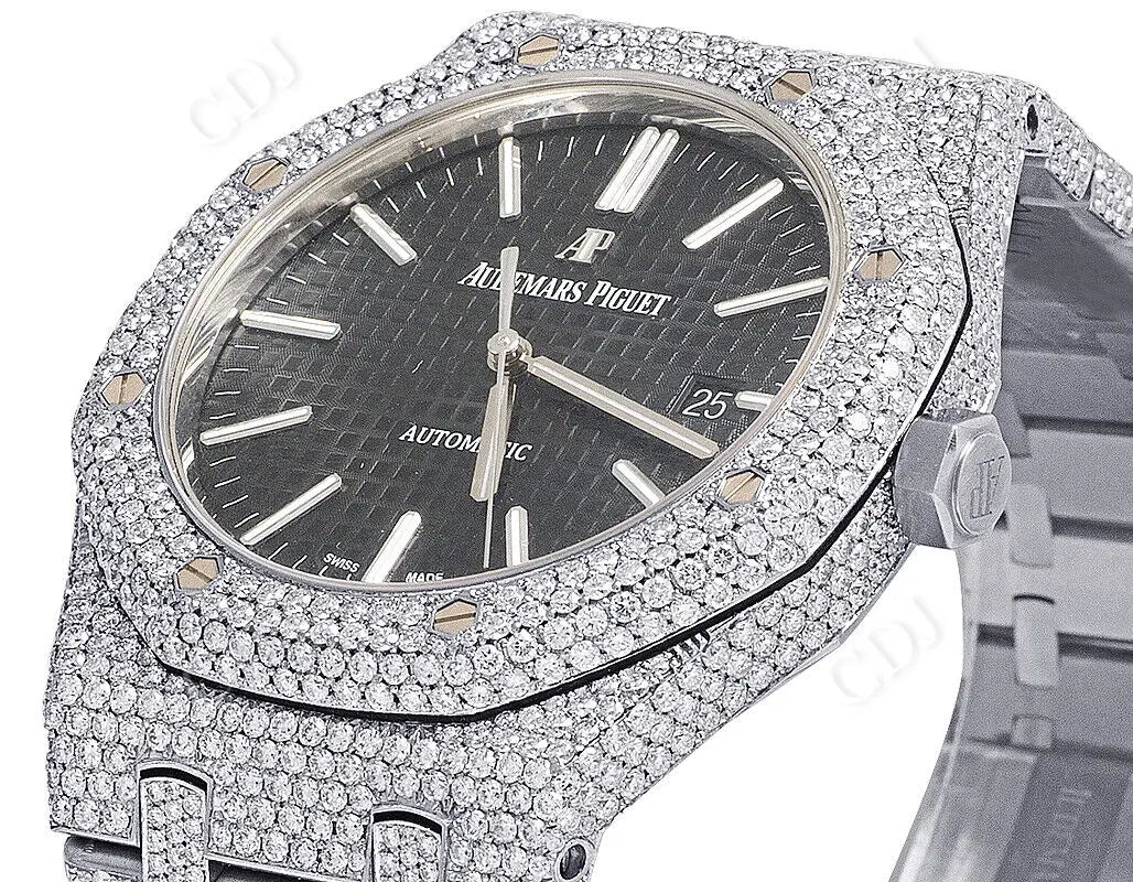 Black Dial Hip Hop 41MM Stainless Steel AP Diamond Watch ( 31.5 CTW)  customdiamjewel   