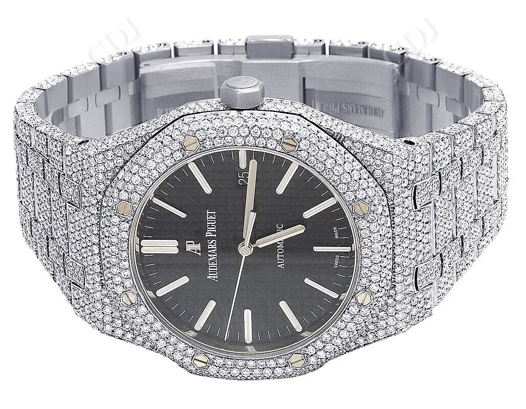 Black Dial Hip Hop 41MM Stainless Steel AP Diamond Watch ( 31.5 CTW)  customdiamjewel   