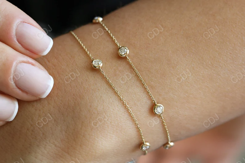 14k Solid Gold Natural Diamond Solitaire Bezel Set Bracelet  customdiamjewel   