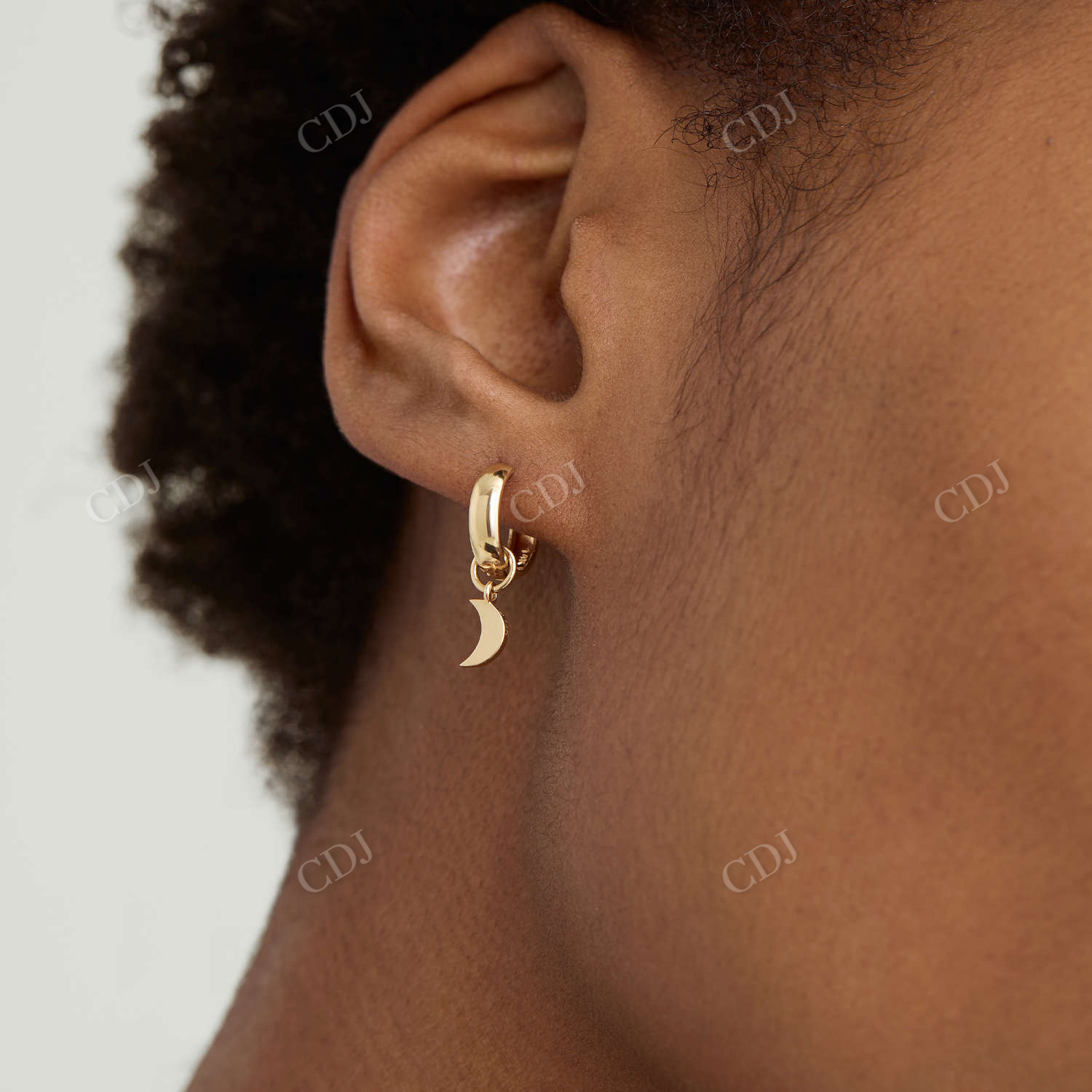 Single Moon Unique 14K Solid Gold Hoop Earrings  customdiamjewel   