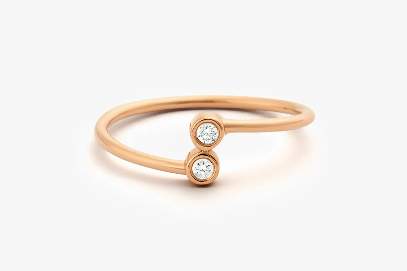 0.06CTW Bypass Double Lab Grown Diamond Engagement Ring  customdiamjewel 10KT Rose Gold VVS-EF