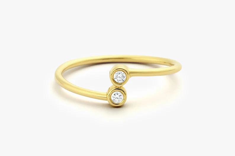 0.06CTW Bypass Double Lab Grown Diamond Engagement Ring  customdiamjewel 10KT Yellow Gold VVS-EF