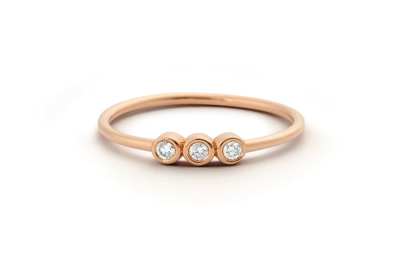 0.10CTW Three Stone Lab Grown Diamond Bezel Set Ring  customdiamjewel Sterling Silver Rose Gold VVS-EF