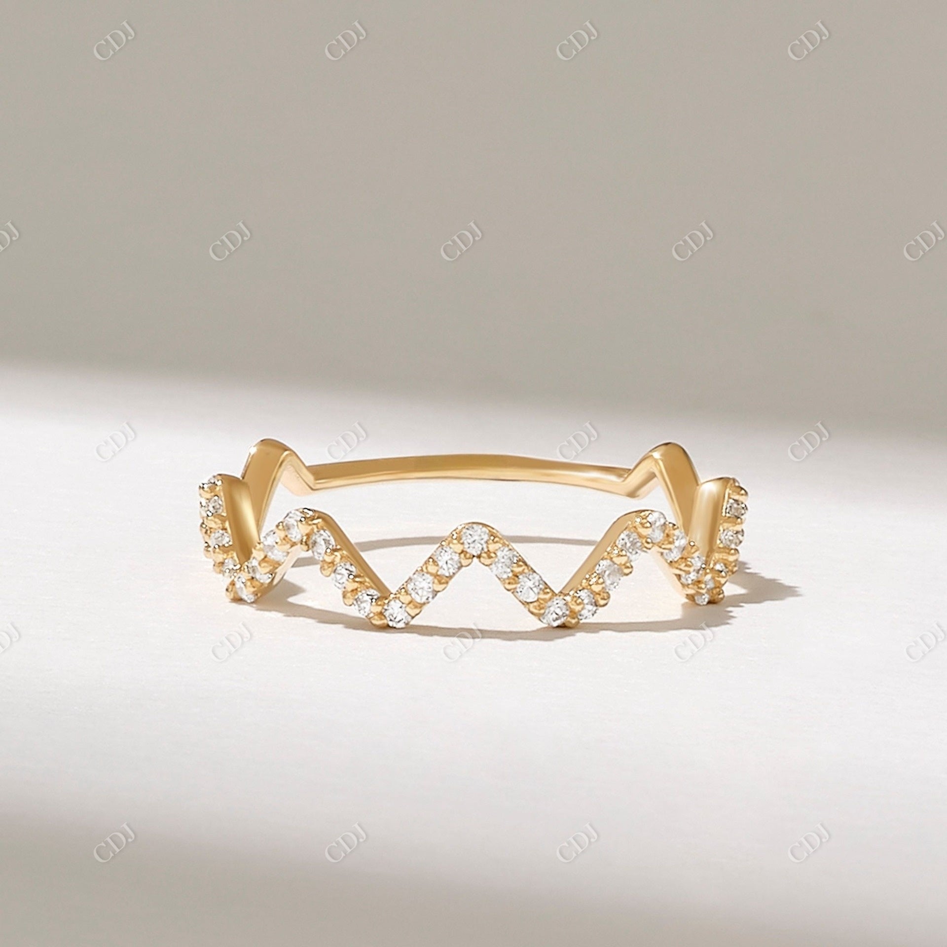 Natural Diamond 0.17CTW Round Zigzag Band  customdiamjewel 10KT Yellow Gold VVS-EF