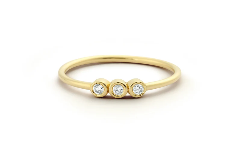 0.10CTW Three Stone Lab Grown Diamond Bezel Set Ring  customdiamjewel Sterling Silver Yellow Gold VVS-EF