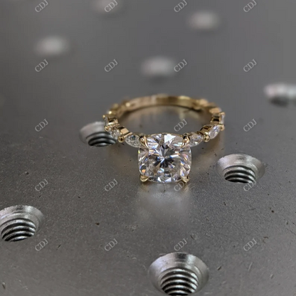 2.5CT Cushion Cut Moissanite Half Eternity Wedding Ring  customdiamjewel 10KT Yellow Gold VVS-EF