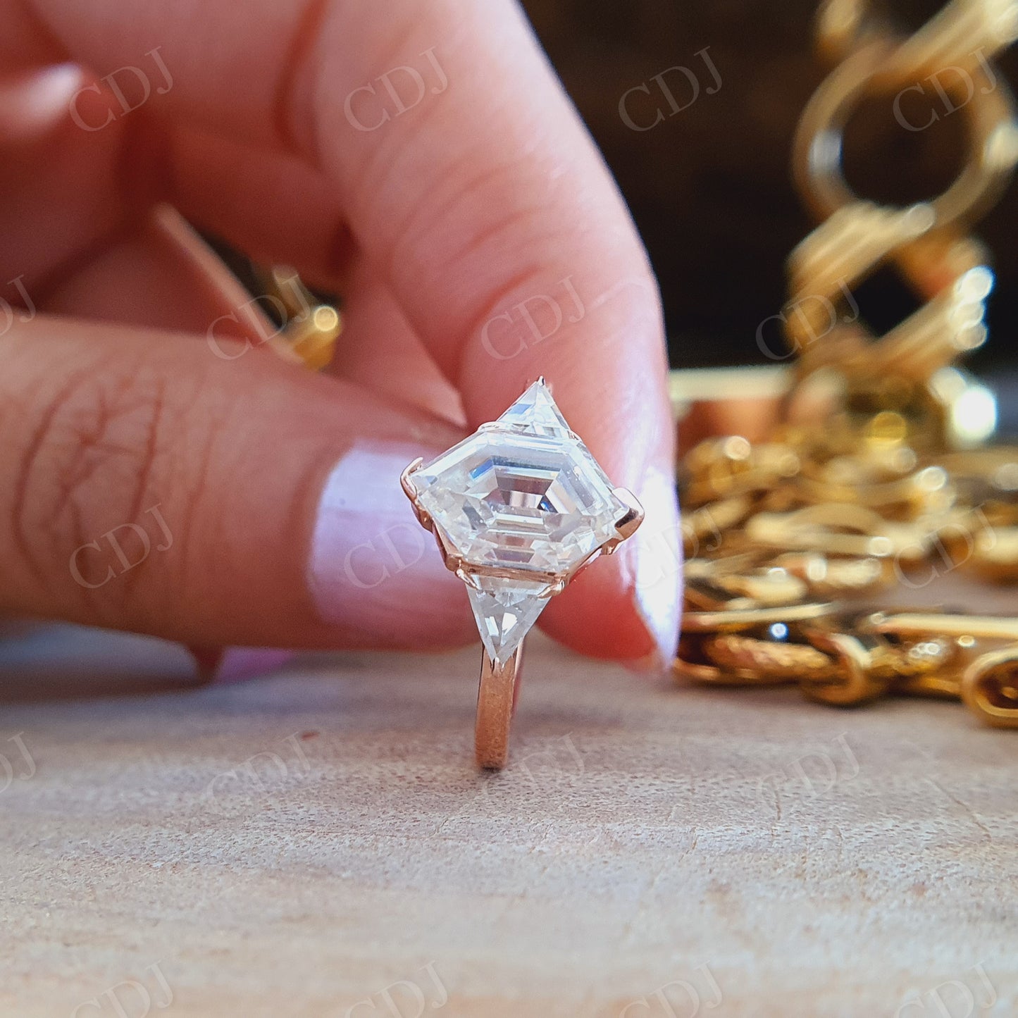 2.00CT Hexagon Cut Three Stone Moissanite Engagement Ring  customdiamjewel   