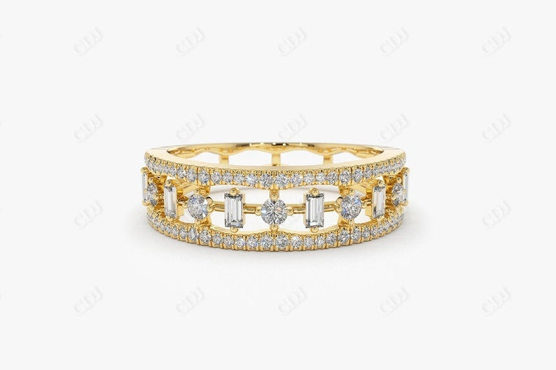 0.50CTW Lab Grown Baguette & Round Diamond Fancy Wedding Band  customdiamjewel Sterling Silver Yellow Gold VVS-EF