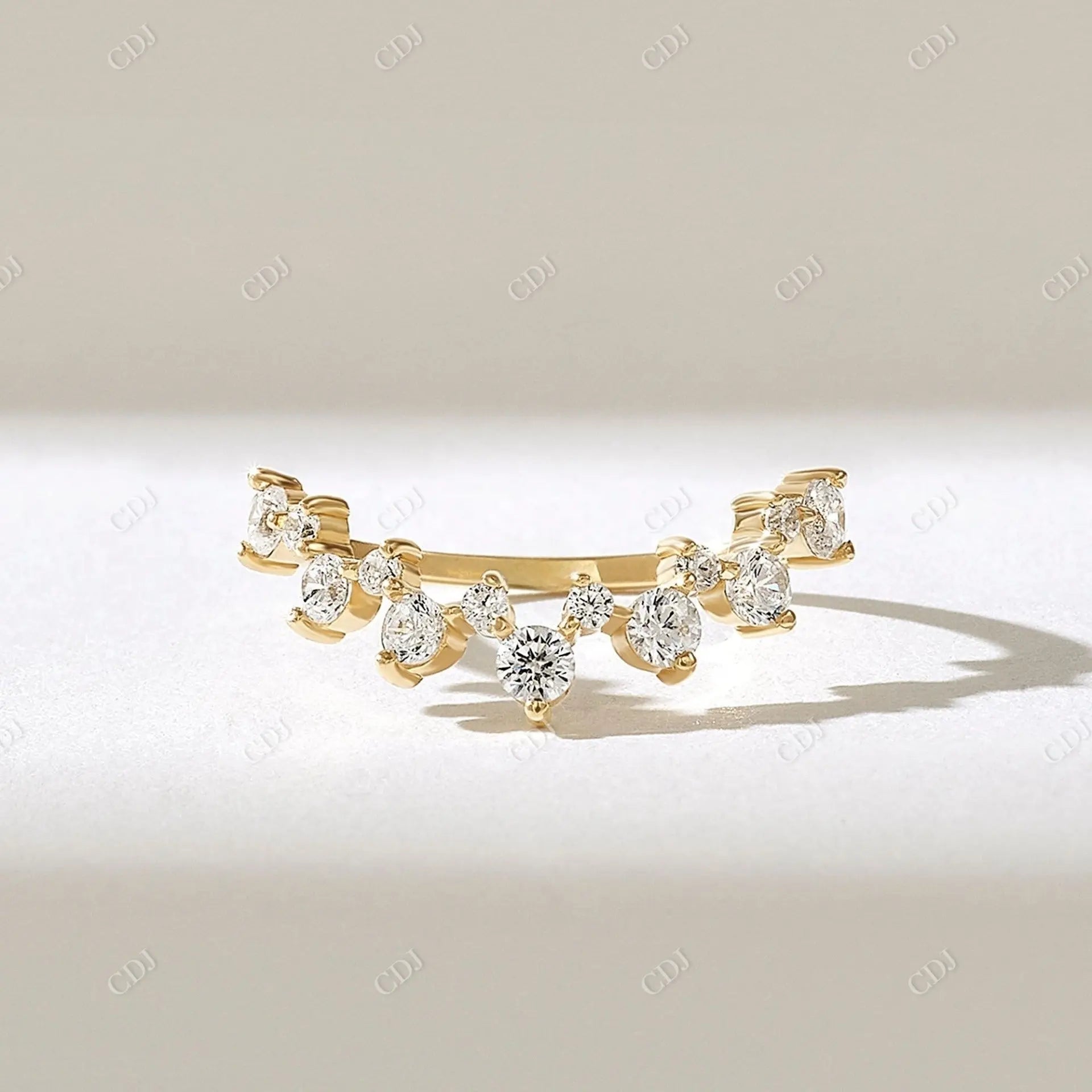 0.41CTW Cluster Round Lab Grown Diamond Curve Band  customdiamjewel 10KT Yellow Gold VVS-EF