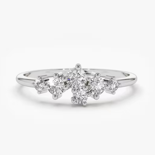 0.45CTW Lab Grown Diamond Cluster Engagement Ring  customdiamjewel Sterling Silver White Gold VVS-EF