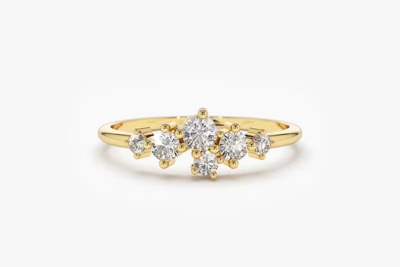 0.45CTW Lab Grown Diamond Cluster Engagement Ring  customdiamjewel Sterling Silver Yellow Gold VVS-EF