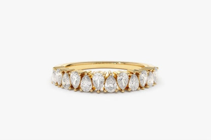 0.67CTW Pear Shaped Natural Diamond Half Eternity Band  customdiamjewel 10 KT Solid Gold Yellow Gold VVS-EF