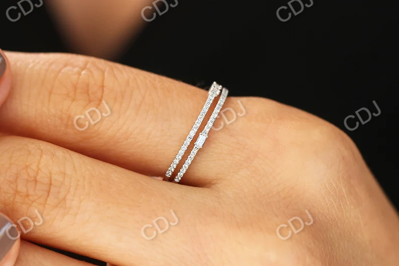 14k Gold Double Row Micro Pave Baguette Diamonds Wedding Ring  customdiamjewel   