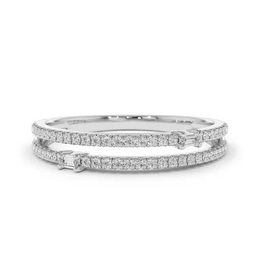 0.29CTW Double Row Lab Grown Diamond with Baguette Band  customdiamjewel Sterling Silver White Gold VVS-EF