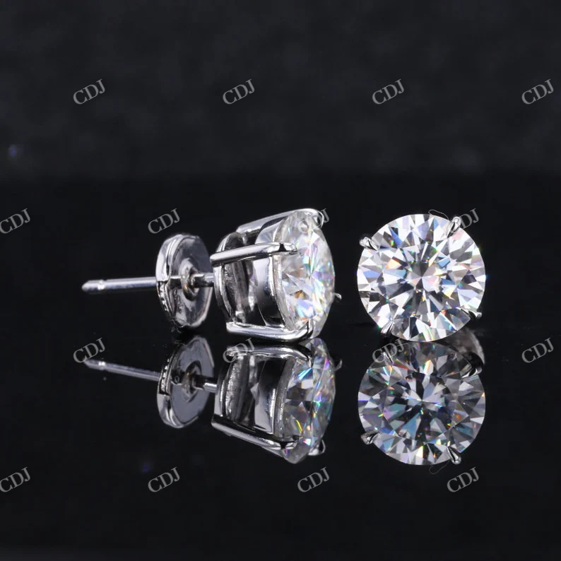 14K Solid White Gold Dainty Round Cut Moissanite Stud Earring  customdiamjewel   