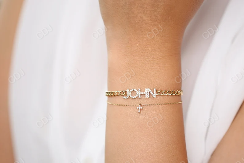 14k gold Cuban Link Natural Diamond Name Bracelet  customdiamjewel   