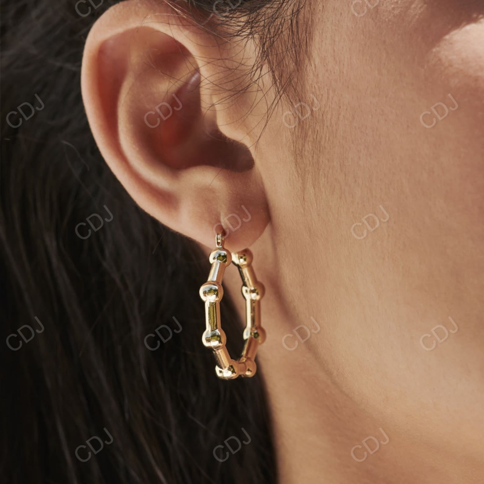 14K Beaded Tube Hoop Statement Earrings  customdiamjewel   