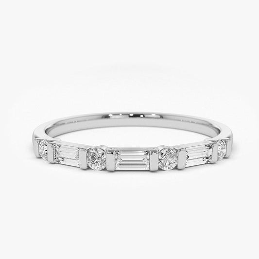 0.27CTW Baguette & Round Cut Natural Diamond Half Eternity Band  customdiamjewel 10KT White Gold VVS-EF