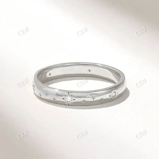 0.05CTW Round CVD Diamond Starburst Wedding Band  customdiamjewel 10KT White Gold VVS-EF