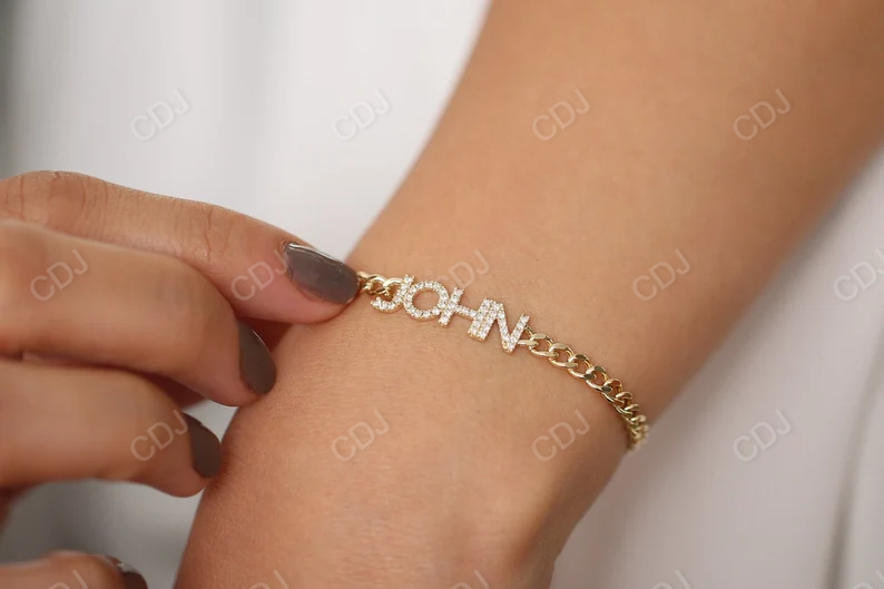 14k gold Cuban Link Natural Diamond Name Bracelet  customdiamjewel   