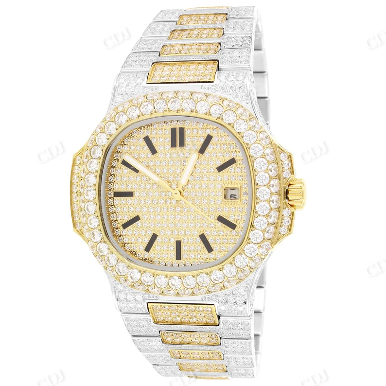 Presidential Band Solitaire Bezel White & Gold Tone Diamond Watch (19.0Ct)  customdiamjewel   