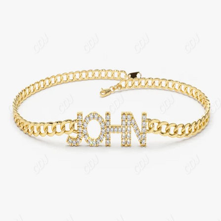 Moissanite 14K Yellow Gold Letter Diamond Bracelet  customdiamjewel Sterling Silver Yellow Gold VVS-EF